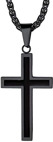 Richsteel Collier Homme Acier Inoxydable Croix Chretienne Homme - Collier Enfant Garcon Croix + Catholique Chaine Croix avec Chaine Réglable 55+5 cm pour Femmes