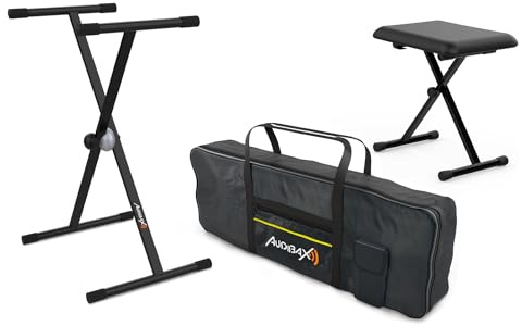 Audibax Onyx Pack de Soporte Teclado/Piano + Banqueta + Funda Teclado 61 Teclas