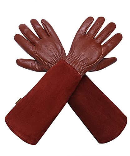 isilila Gartenhandschuhe Rosenhandschuhe Dornenfest für-Damen und Herren Atmungsaktive Lange Garten-Handschuhe Leder mit Unterarmschutz, Gartenarbeitshandschuhe für Gärtner und Bauern, gelb