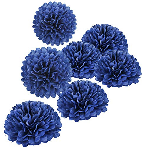 10 Navy Blue Tissue Pom Poms DIY Tissue Paper Flowers for Birthday Wedding Baby Shower Tea Party Dessert Table Decoration, Pack of 18