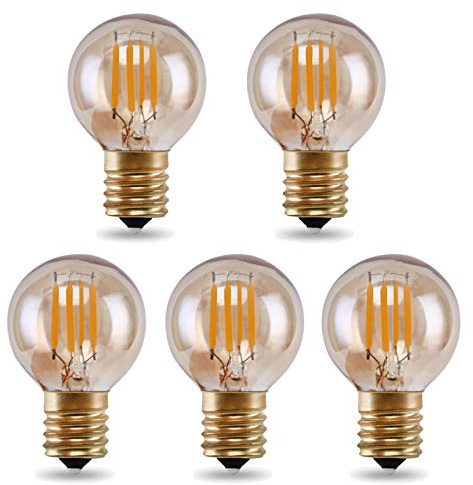 Lxcom Lighting G40 LED Light Bulb 2W Vintage Edison Globe Light Bulb 2200K Warm White G40 Amber Glass E17 Intermediate Base Decorative String Light Bulbs Outdoor Replacement Bulbs, AC120V(5 Pack)