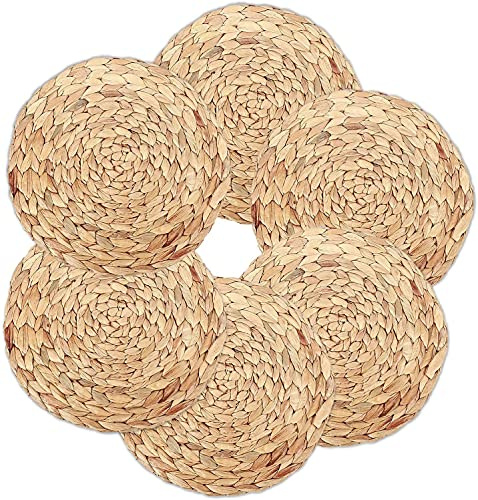 Set di 6 tovagliette in tessuto naturale con giacinto d'acqua, rotonde, intrecciate, grandi tovagliette in rattan, 38 cm
