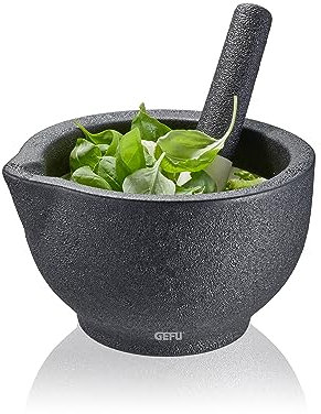 GEFU Mörser GRINO – Mörser mit Stößel aus Porzellan, edle Gussoptik, Gewürzmörser für Gewürze und Pesto, Durchmesser 13,5 cm