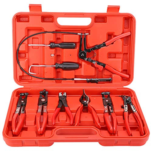 Schlauchklemmen Zangen Set, 9-teilig, Flexible Schlauchklemmen mit Schwenkbaren Backen, Werkzeugkoffer
