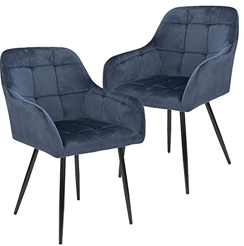 Perfur Casa 2 Chaise Salle à Manger Chaise Velours Bleu Et fauteuils de Salon Rembourré avec Base Métallique