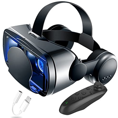 JYMYGS Gafas de Realidad Virtual, 3D VR Gafas con Controlador Bluetooth para Juegos Visión Panorámico VR Glasses para iPhone 13 Pro Max/13 Pro/13/12/11, para Samsung Galaxy S21, Huawei, Xiaomi