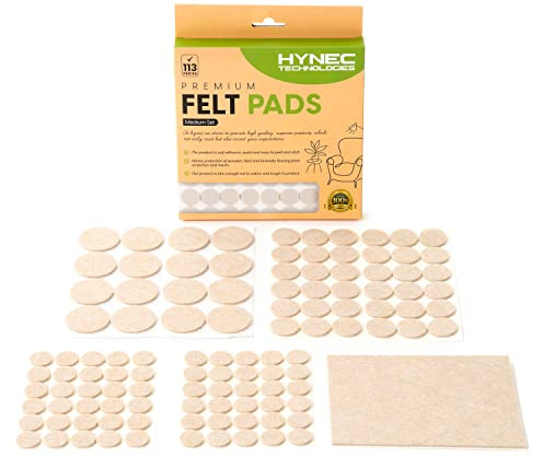 Hynec Premium Non Slip Rubber Furniture Pads - Chair leg floor protectors, Chair pads, Chair Felt Pads, Chair feet protectors, Self Adhesive Felt Floor Protector (113 Pieces - 8 Sizes)