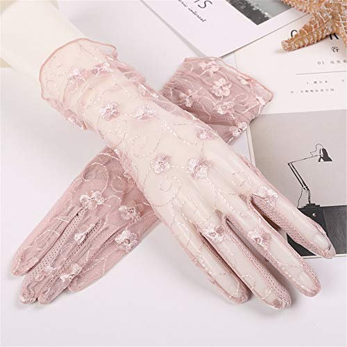 Sonnenschutzhandschuhe UV-beständige Damen bestickte Spitzenarmbandmanschette (Color : Pink-A, Size : One size)