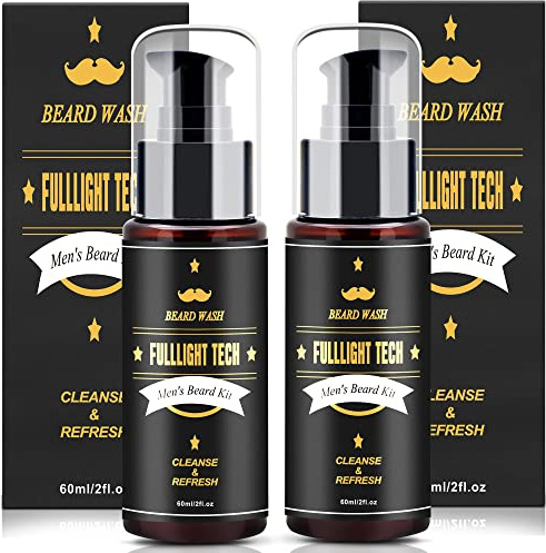 FULLLIGHT TECH Men's 2 Pack Beard Care Kit - Argan Oil & Jojoba Oils Shampoo, Rosemary Extract for Clean, Moisturizing and Nourishing Mustache & Beard Growth