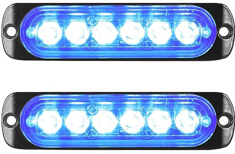 Willpower 2pcs 6LED Luces de Advertencia de Emergencia Azul Luz Estroboscópica Intermitente Peligro 12V 24V Barra de Luz Impermeable pour Coche Vehículo Camión Caravana Motocicleta Remolque Universal