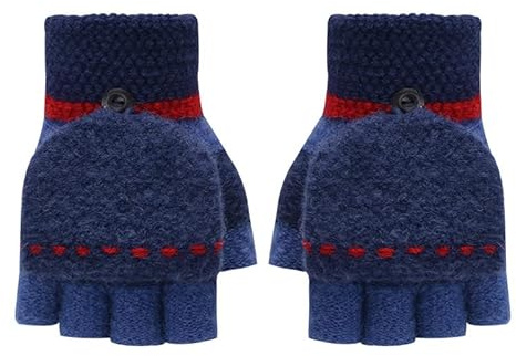 Kids Winter Warm Gloves Unisex Thermal Soft Flip Top Gloves Cute Half Finger Gloves Convertible Fingerless Mittens Knit Fingerless Gloves with Mitten Cover for 3-10Y Baby Girls Boys Toddler Cycling