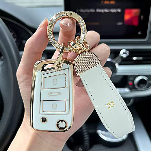ontto Passt für Skoda Fabia Octavia Autoschlüssel Hülle Schlüsselhülle Passt für VW Golf 7 MK7 Polo T-ROC Tiguan Seat Leon Ibiza Schlüsselgehäuse Schlüsselbox TPU Fernbedienungen Schutzhülle-Beige