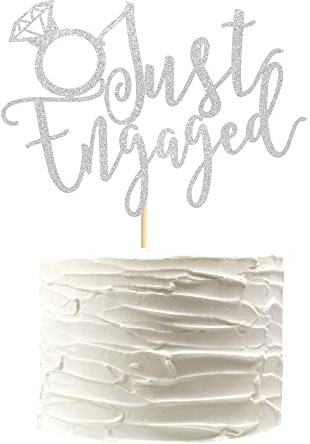 Arthsdite Just Engaged Cake Topper for Engagement Party Decorations, Engaged Ring Sign, Bridal Shower We're Engaged Cake Toppers - Silver Glitter