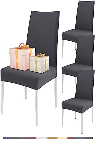 FIGOOO Stuhlhussen 4er Set Stretch Stuhlhussen für Esszimmerstühle Elastisch Moderne Universal Stuhlbezug für Restaurant Hotel Bankett Party Deko(Grau,4er Set)