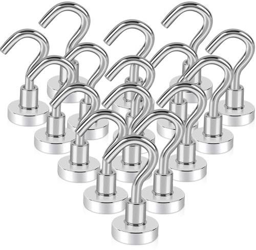 MAGXCENE Crochets Magnétiques, 16mm Crochet Aimanté, 20PCS Crochet Aimanté Puissant, Crochet Magnetique pour Cuisine Réfrigérateur Plafond Salle de Bain Serviette Garage