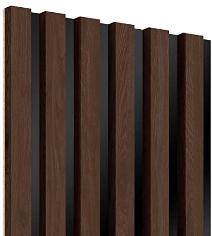 KLEMP Wandpaneele – Lamellenleisten aus MDF auf HDF Platte 30x275 cm, Wandverkleidung zur Montage mit Kleber oder Klebeband auf schwarzem Untergrund 3er-set Nussbaum