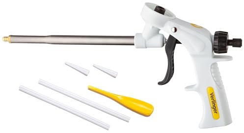 VERLINGER Schaumpistole VFE-2 mit Edelstahl-Düse – Leichte & Robuste Dosierpistole für PU-Montageschaum, mit Zubehör – für präzises Arbeiten bei DIY & Profi-Anwendungen