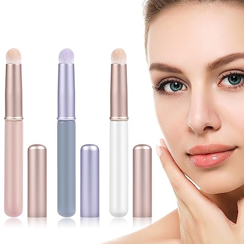 AOOWU Lip Brush, 3 Pcs Reusable Lip Applicators with Lid, Lip Smudge Brush for Women Girls, Eyeshadow Eyebrow Brush, Lipstick Wands Applicator, Travel Portable MakeUp Brushes for Lipstick Gloss Balm