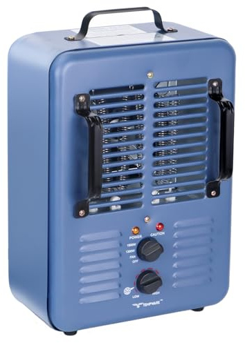 TEMPWARE Milkhouse Space Heater, 1300W/1500W Heater with Thermostat, 3 Heat Settings, Safe and Quiet Heater, Anti-Freezing Setting for Garage Workshop Warehouse, Blue