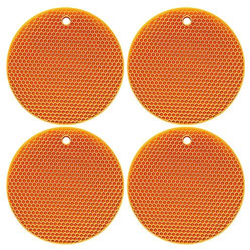 Salvamanteles de silicona multiusos, resistente al calor hasta 240.0 °C, soporte para ollas, impermeable, (juego de 4), antideslizante, flexible, duradero, apto para lavavajillas (naranja)