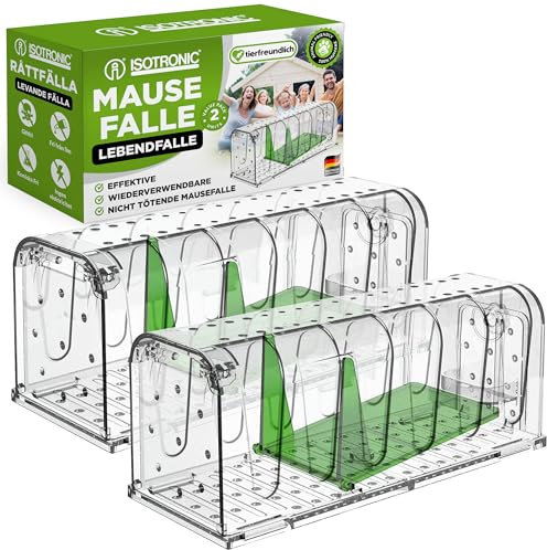 ISOTRONIC Trappola per topi viva con scatola per esche - facile da usare, facile da pulire, riutilizzabile, meccanismo di attivazione altamente sensibile - adatta agli animali (2)