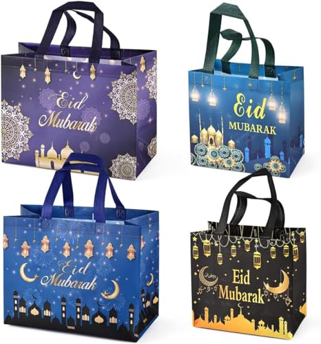 Aviski 4PCS Eid Mubarak wiederverwendbare Geschenktaschen, Ramadan Mubarak Party Taschen, Multifunktionale Non-Woven Eid Taschen für Geschenkverpackung, Ramadan Kareem Party Supplies