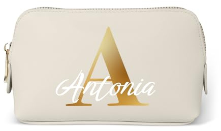 Love Faith personalisierte Kosmetiktasche - Oyster - 18x11x4,5 cm | Wähle Initiale & Namen für die Gravur - Hochwertiger PU-Kulturbeutel - Praktischer Reisebegleiter für Frauen