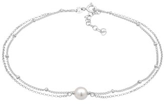 Elli Fußschmuck Damen Fußkettchen Layer Kugeln mit Muschelkernperle in 925 Sterling Silber vergoldet