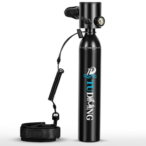 TUDIVING-0,5-l-Tauchflasche, Wiederverwendbare tragbare Mini-Sauerstoffflasche, Tauchausrüstung unterstützt 5-10 Minuten Unterwasser-Atmungstauchflasche (S300PLUS A1-Black)
