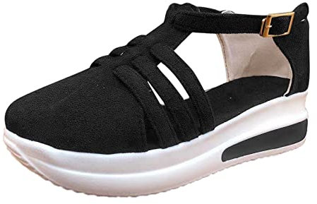 Sandalen Damen Sommer Freizeitsandalen Bequem Leichte Vorne Geschlossen mit Hohen Absätzen Pantoletten Damen mit Fussbett Badesandalen Bohemian Flip Flops