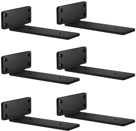 Supporto per scaffali, 6 pezzi, nero, in metallo, L, per scaffali sospesi, 15 cm, per mensole (portata: 70 kg/154 lb)