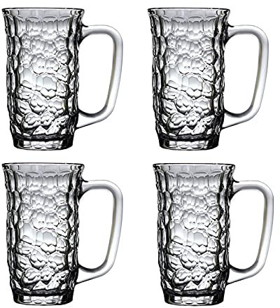 UNbit Biergläser, klassische Biergläser, Bierkrüge, Glaskrüge mit Henkel, 13 oz, Bierbecher, Trinkgläser, 385 ml, Pub-Trinkbierglas, Wasserbecher for Bar, 4 Stück, Craft-Beer-Becher for Bar, Pub