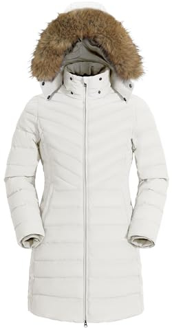 Pioneer Camp Abrigo de invierno para mujer, largo, cálido, acolchado, impermeable, chaqueta de invierno para mujer, con cuello de piel sintética extraíble, S