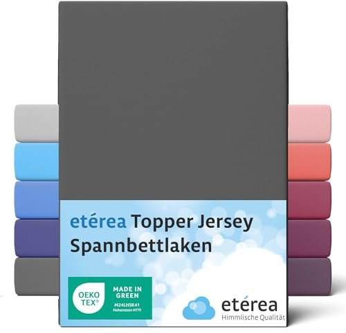 etérea Topper Spannbettlaken 200x200-200x220 cm - Oekotex Made in Green - Comfort Jersey Spannbetttuch - 100% Baumwolle atmungsaktiv & bügelfrei - Bettlaken 200x200 cm - 200x220 cm - Anthrazit