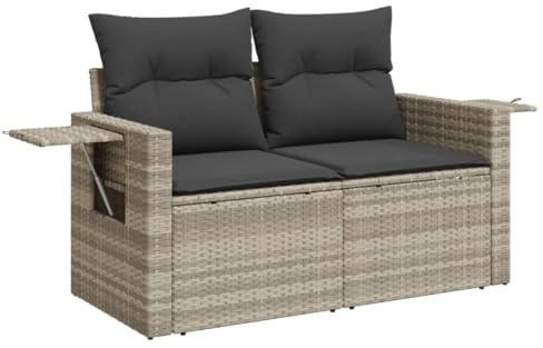 vidaXL Gartensofa mit Kissen 2-Sitzer Hellgrau Poly Rattan