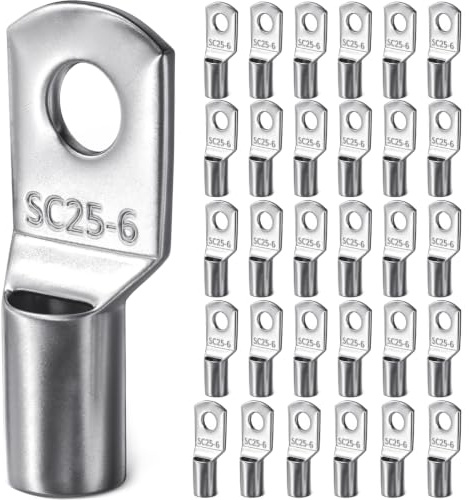 Gorffy Rohrkabelschuhe Set 30 Stück, SC25-6 Kabelschuhe Set | Verzinntes Kupfer Ringkabelschuhe Set, SC Rohrkabelschuh Set, Kabelschuhe 25mm², Rohrkabelschuhe M6 für Kfz Batteriekabel