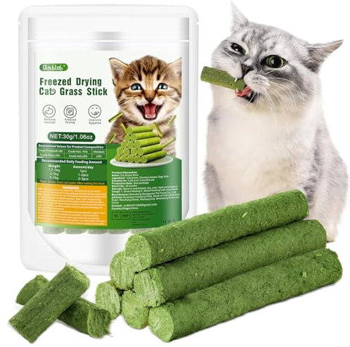 30g Cat Grass Teething Stick, Freezed Dried Cat Grass Sticks Snacks for Cats, Edible Cat Treats for Teeth Cleaning and Hairball Removal