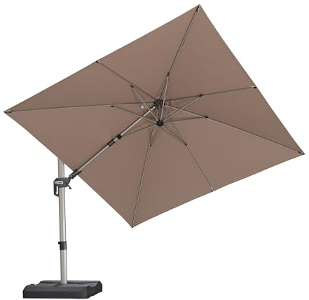 PURPLE LEAF Sonnenschirm Twist 300 x 300 cm Quadratisch Ampelschirm mit Kurbel Kippbar Pendelschirm 360° Drehbar Aluminium Gartenschirm Groß UV 50+ Kurbelschirm Wasserabweisend für Terrasse, Taupe