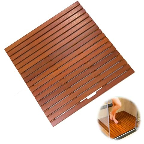 Antirutschmatte Dusche, Badematte Holz mit Griff, Robust, Wasserdicht, Duschmatte Outdoor for Den Innen- und Außenbereich, Leicht Zu Tragen(23.6 * 11.8in)