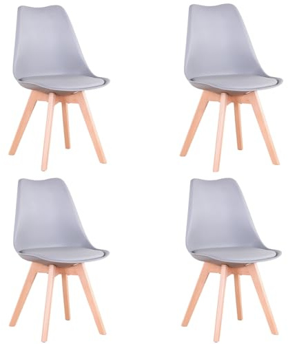 Set 4 sedie grigie sala da pranzo Sedie Soggiorno 4 Sedie Tavolo da Pranzo Sedie Cucina Moderne,Per Arredo Sala da Pranzo,Cucina e Ufficio,con Seduta Imbottita e Gambe in Legno di Faggio,Grigie