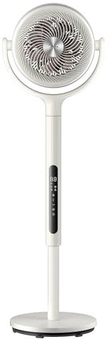 Midea MCF25GRWUK 21dB Pedestal Fan, 135°+120° Omni-directional Air Circulator, Powerful DC Motor & Dual-Blade Floor fan, 12 Speeds, 15H Timer with Remote, Adjustable Height, Standing Fan for Bedroom