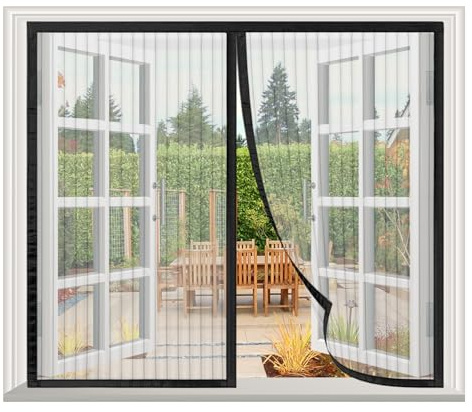 Upgraded Fliegengitter Fenster Magnet 115x125cm, Fliegengitter Balkontür Magnetisches Fliegengitter Automatisches Schließen, Fliegengitter Tür Fenster Ohne Bohren, Schwarz