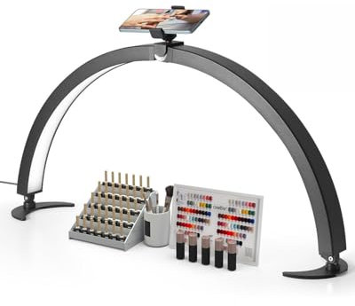 VEVOR Lampe d’Esthéticienne Demi-lune de Table, Lampe LED Arc pour Manucure Extension de Cils 40 W, Luminosité et Température de Couleur Réglables, avec Support de Téléphone, pour Beauté, Sourcils