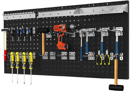 SOARS Porte Outils Mural 120 X 60 CM, 3 Panneaux Perforé (Noir) | Rangement Outils en Métal avec Kit de 28 Crochets, Stable et Robuste, pour Garage, Atelier, Atelier de Réparation