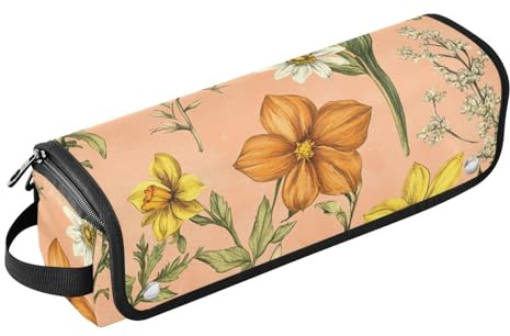 FRODOTGV Fleurs d'automne Dahlia Cherry Blossom Birds Silver Hot Hair Tools Sac de voyage et tapis résistant à la chaleur avec fermeture éclair anti-poussière Sac de voyage pour fer plat, lisseur