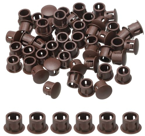 sourcing map 50pcs Nylon Plastic Hole Plugs, 2/7(8mm) Round Drill Screw Hole Plugs Covers Knockout Locking Plastic Plugs Insert End Caps for Kitchen Cabinet Furniture, Dark Brown