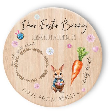 Star Online Personalised Easter Bunny Treat Board Custom Name Wooden Plate Easter Eve Gifts for Kids Keepsake Present (Design 1)