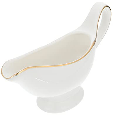 GRIRIW Salsera Casera De Cerámica Pequeña Borde Dorado, Jarra Para Salsa y Condimentos, Recipiente Ligero Para Café, Postres y Restaurantes, Accesorio Funcional Para Cocina y Mesa