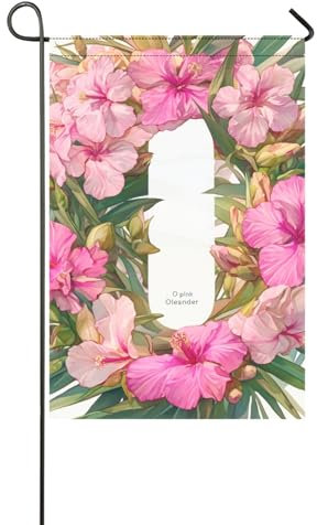Floralmorphic Letra O rosa adelfa flor acuarela banderas decorativas de jardín de Pascua para decoración de jardín, 12 x 18 pulgadas, doble cara