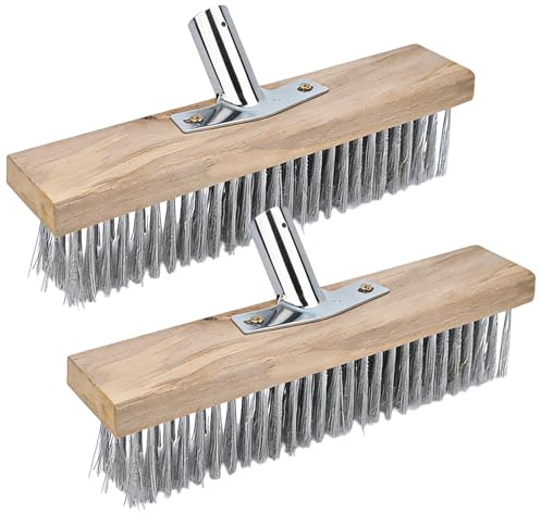 Lot de 2 balais métalliques PRITOK de 30 cm - Balai métallique - Balai en acier inoxydable - Balai métallique en acier inoxydable avec poils métalliques robustes pour terrasses, terrasses et jardins